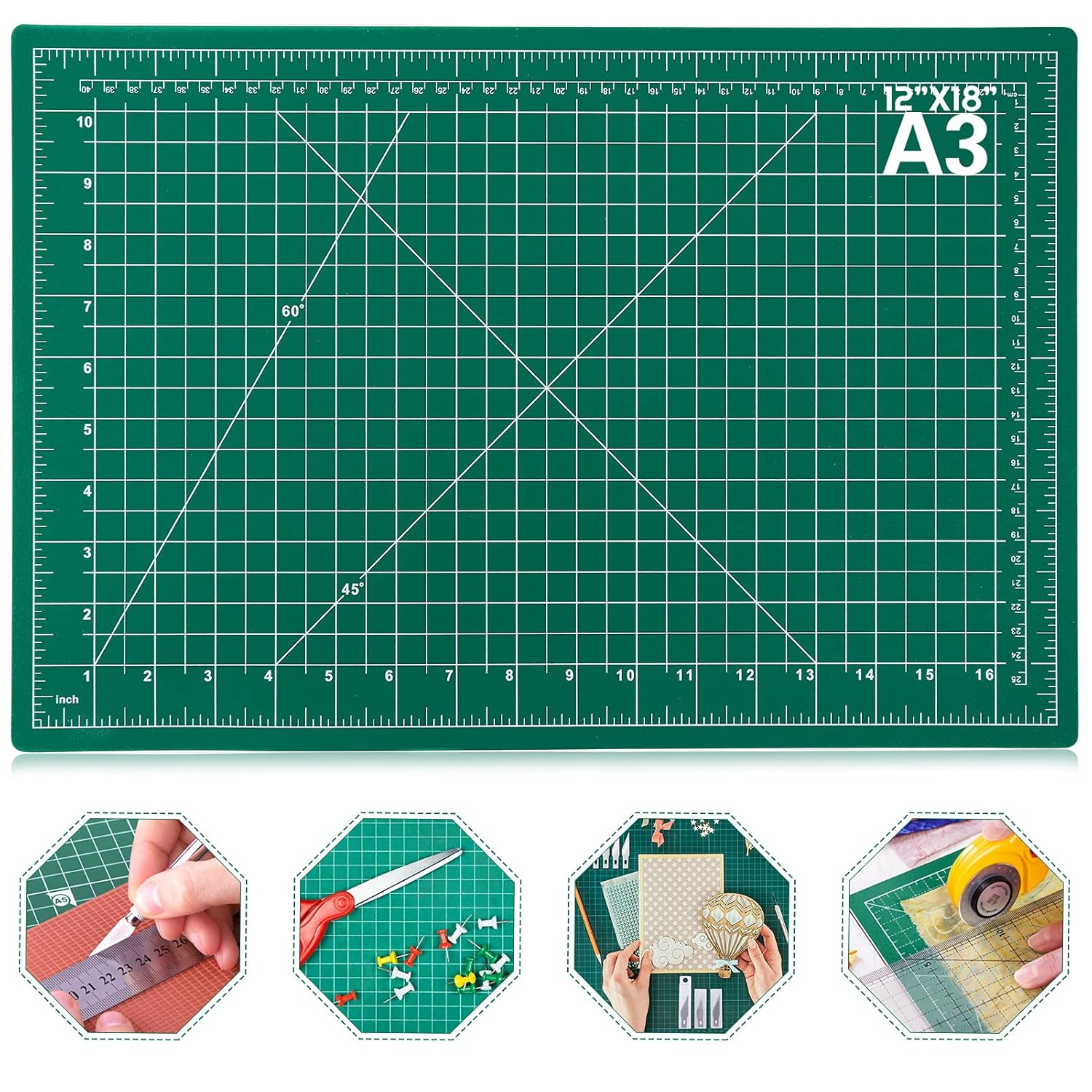 Anezus Self Healing Cutting Mat A3 Size - PVC Craft Cutting Board - Green