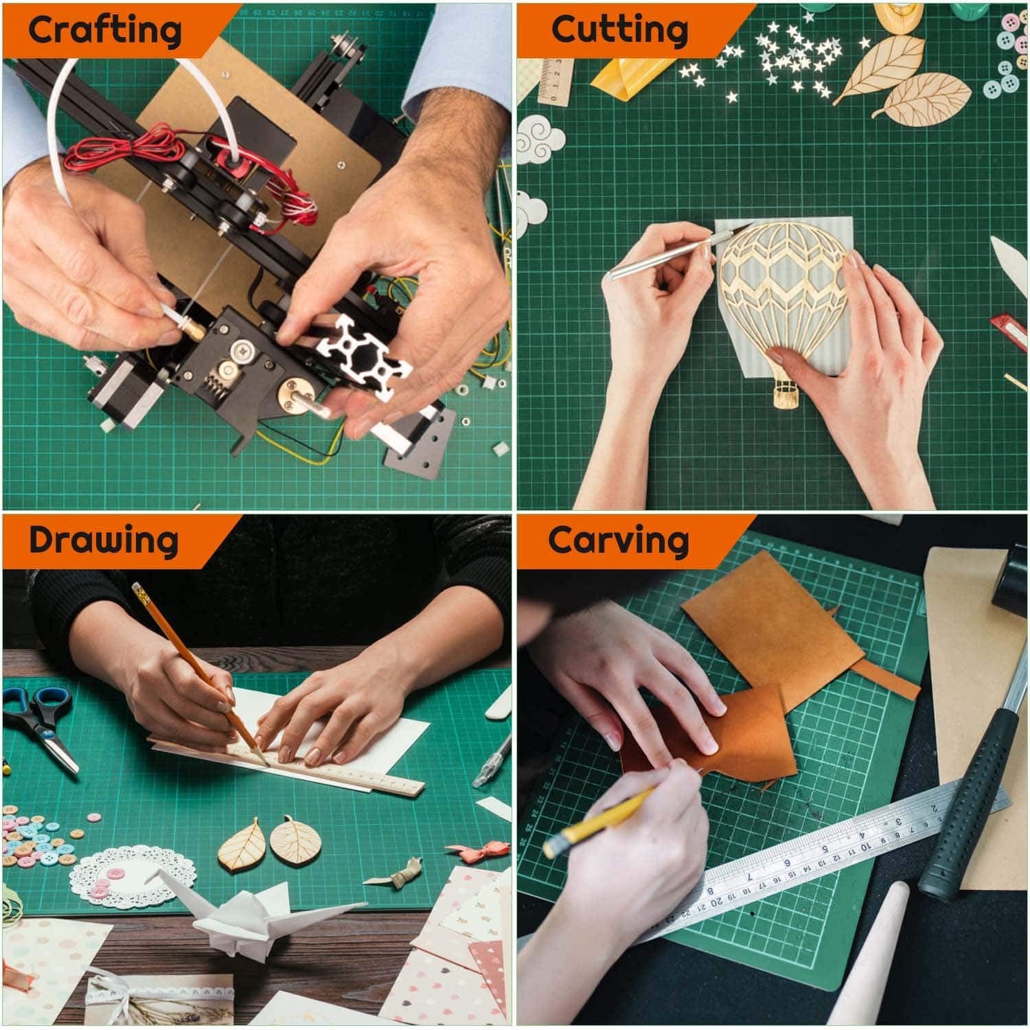 Anezus Self Healing Cutting Mat A3 Size - PVC Craft Cutting Board - Green