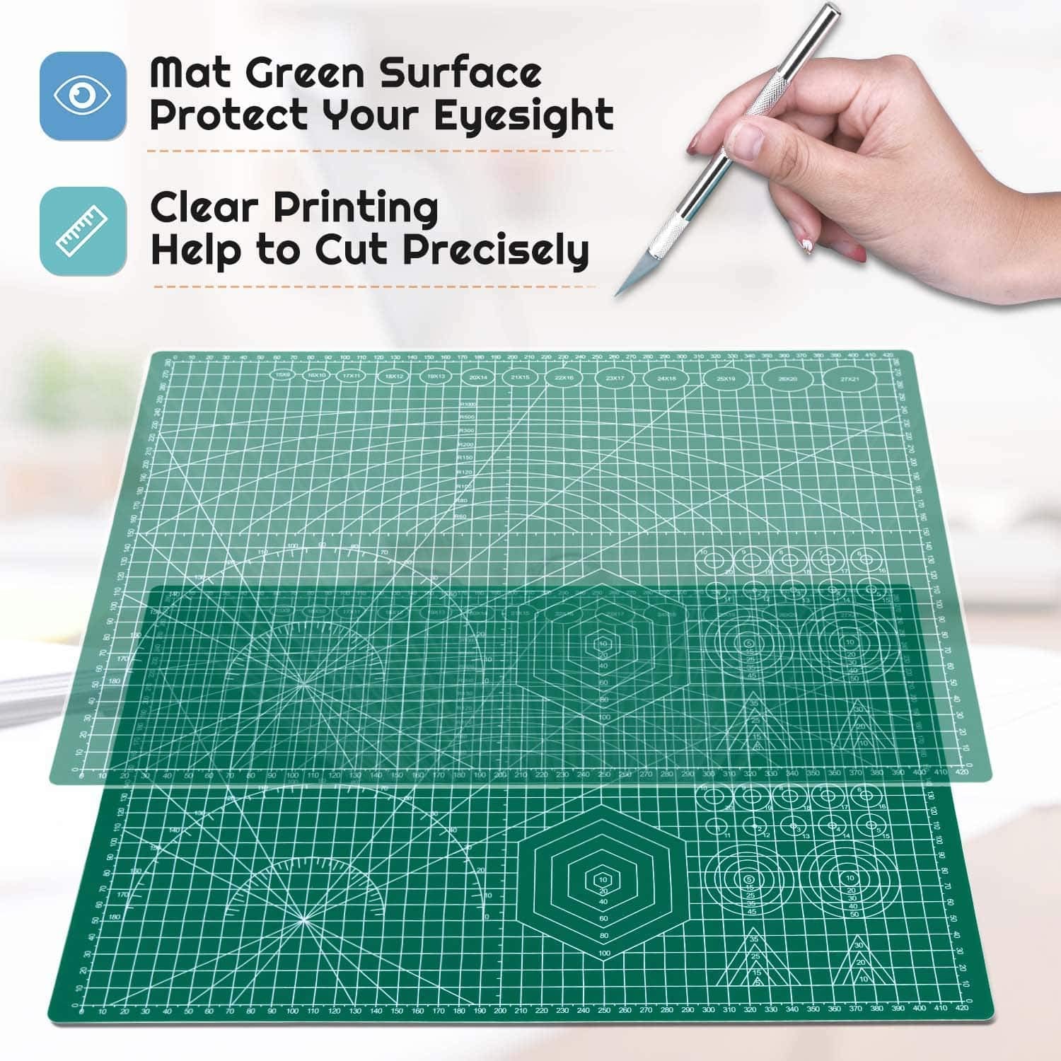 Anezus Self Healing Cutting Mat A3 Size - PVC Craft Cutting Board - Green
