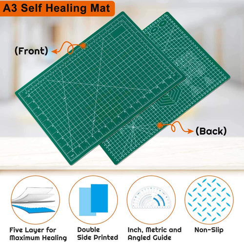 Anezus Self Healing Cutting Mat A3 Size - PVC Craft Cutting Board - Green
