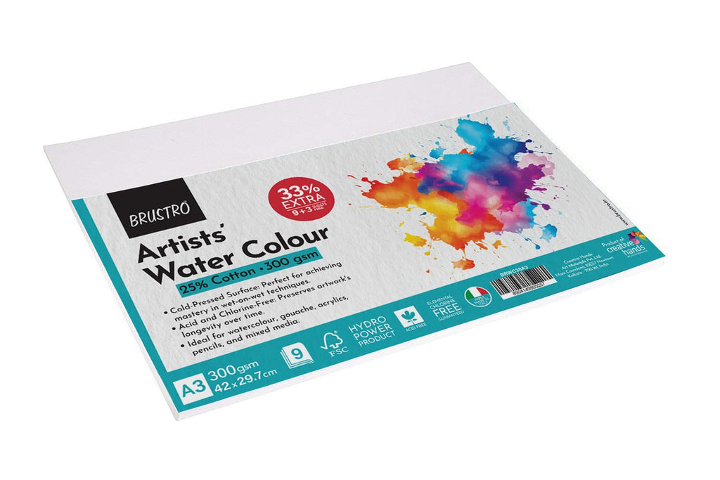 BRUSTRO Artists Watercolour Paper - 300 GSM - 25% Cotton - Cold Pressed
