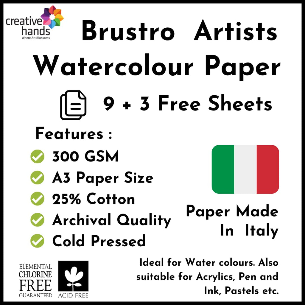 BRUSTRO Artists Watercolour Paper - 300 GSM - 25% Cotton - Cold Pressed