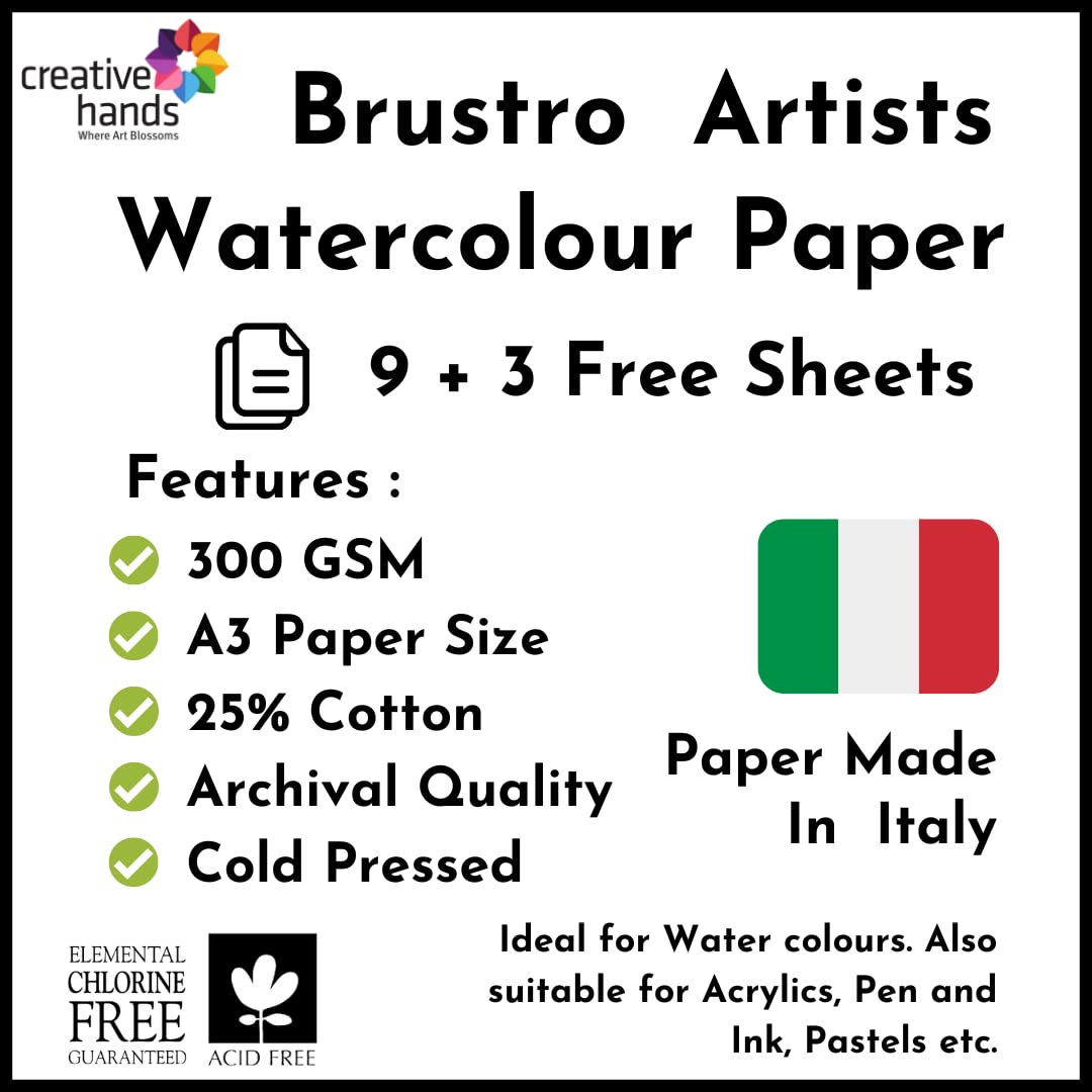 BRUSTRO Artists Watercolour Paper - 300 GSM - 25% Cotton - Cold Pressed