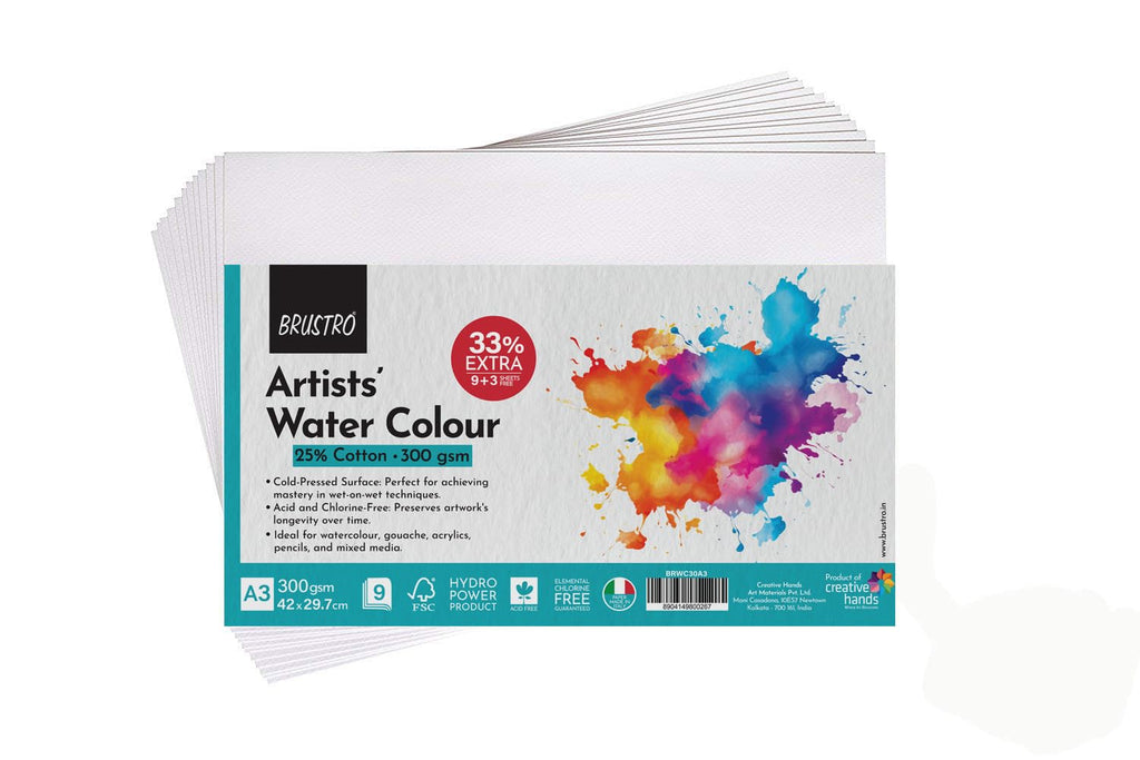 BRUSTRO Artists Watercolour Paper - 300 GSM - 25% Cotton - Cold Pressed