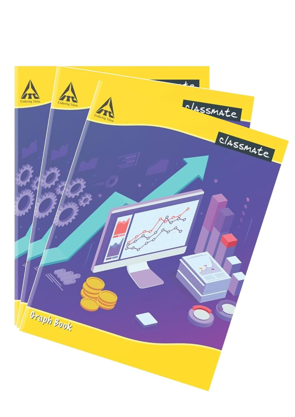 Classmate Graph Book A4 Size - 64 Pages - 1 cm Square Graph Paper - Pack of 3