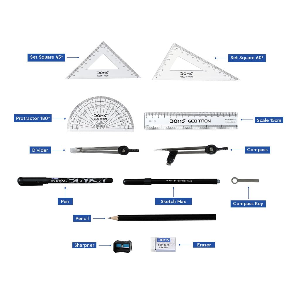 DOMS GEOTRON Geometry Box - 12-Piece Mathematical Drawing Instrument Set with Dual Side Tray