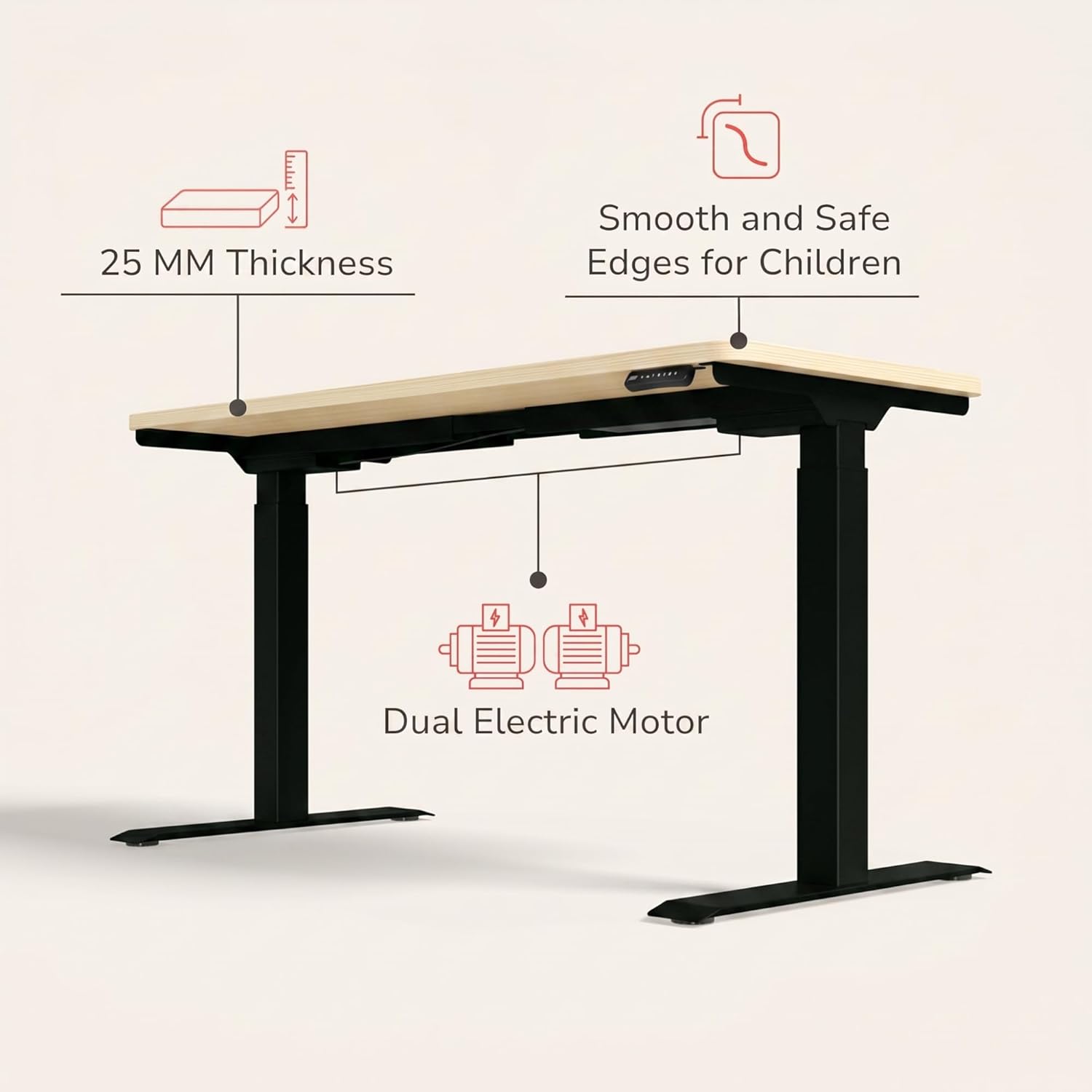 Interio by Godrej Stance Dual Motor Height Adjustable Work Desk - 135 x 60 cm - Douglas Pine Top