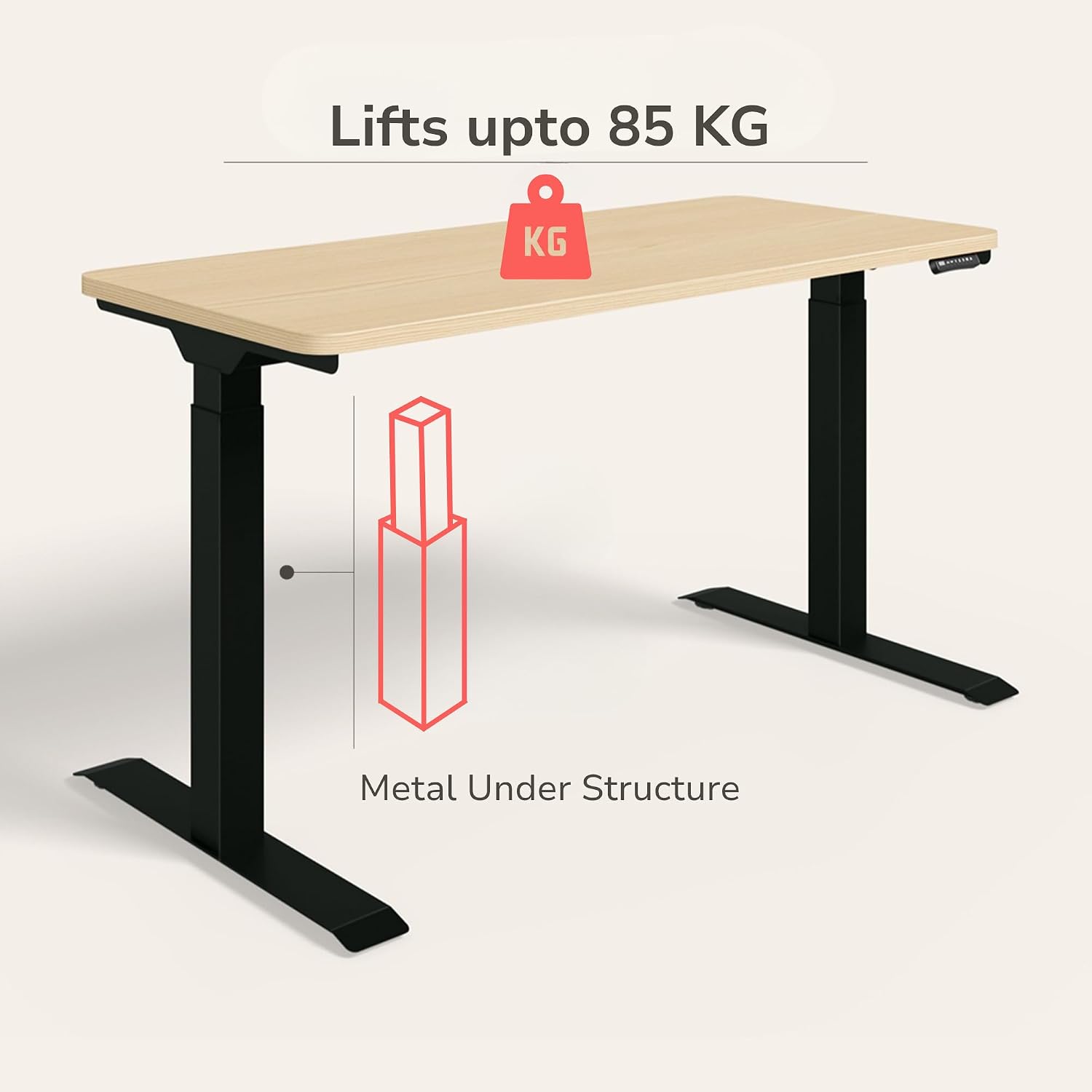 Interio by Godrej Stance Dual Motor Height Adjustable Work Desk - 135 x 60 cm - Douglas Pine Top