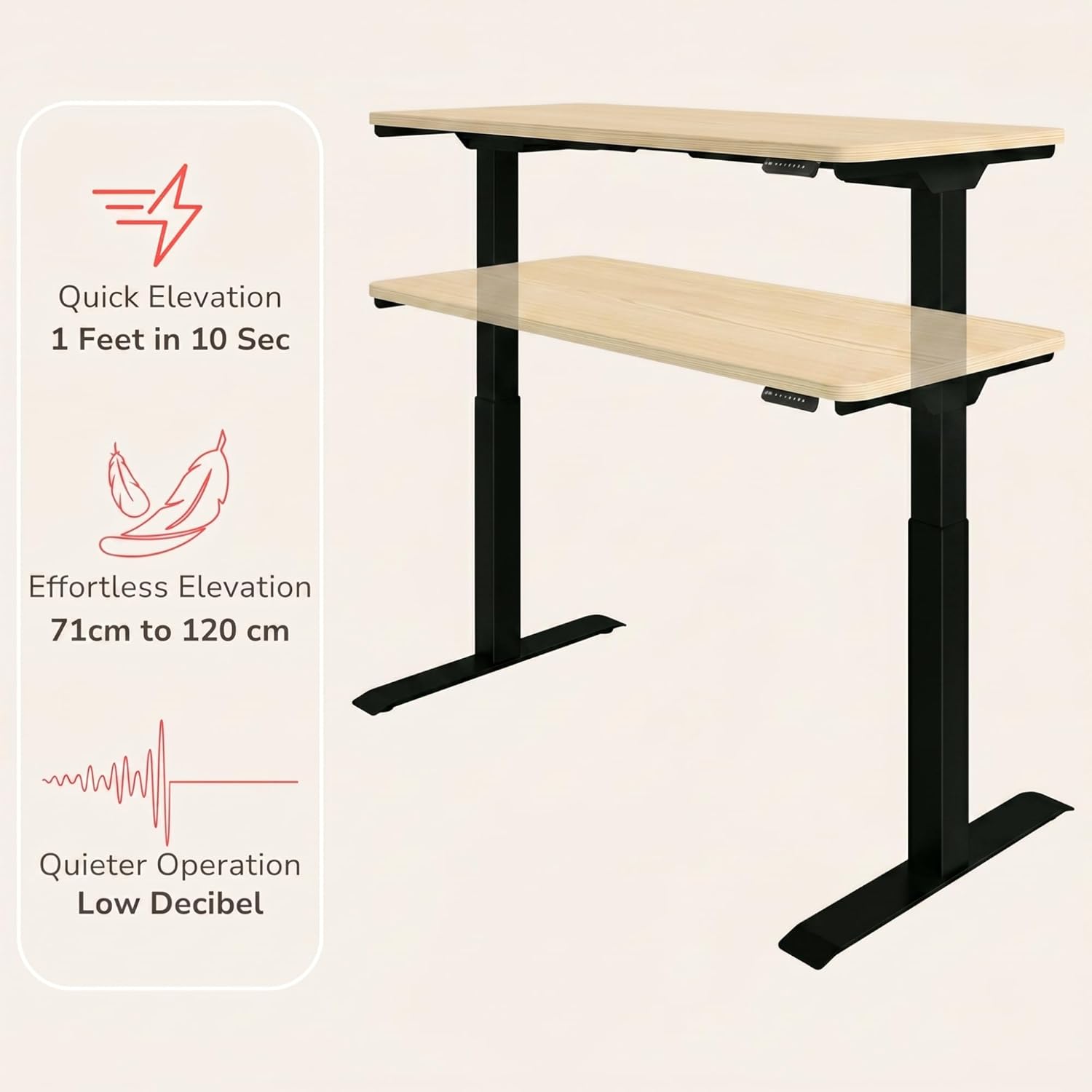 Interio by Godrej Stance Dual Motor Height Adjustable Work Desk - 135 x 60 cm - Douglas Pine Top