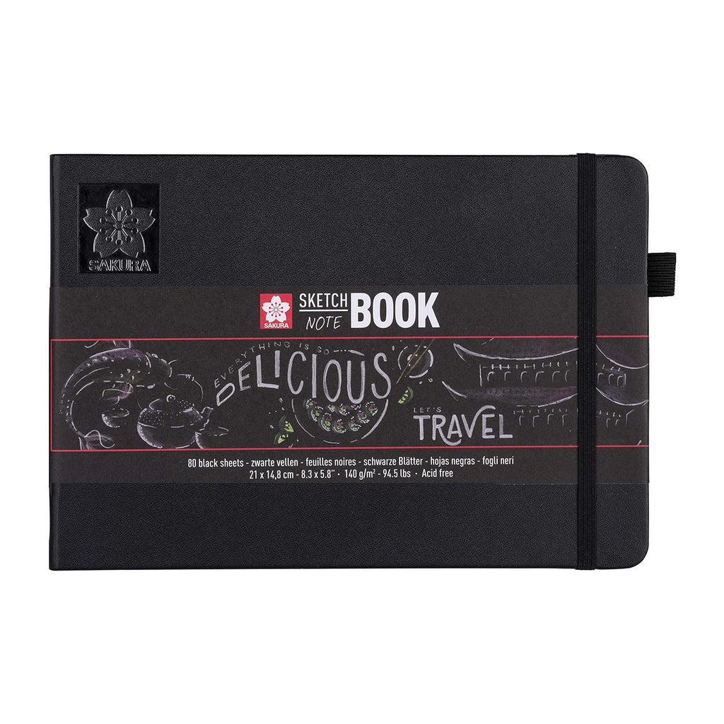 SAKURA Hardbound Sketchbook - 140 GSM Black Paper - 160 Pages - A5 (21 × 15 cm)