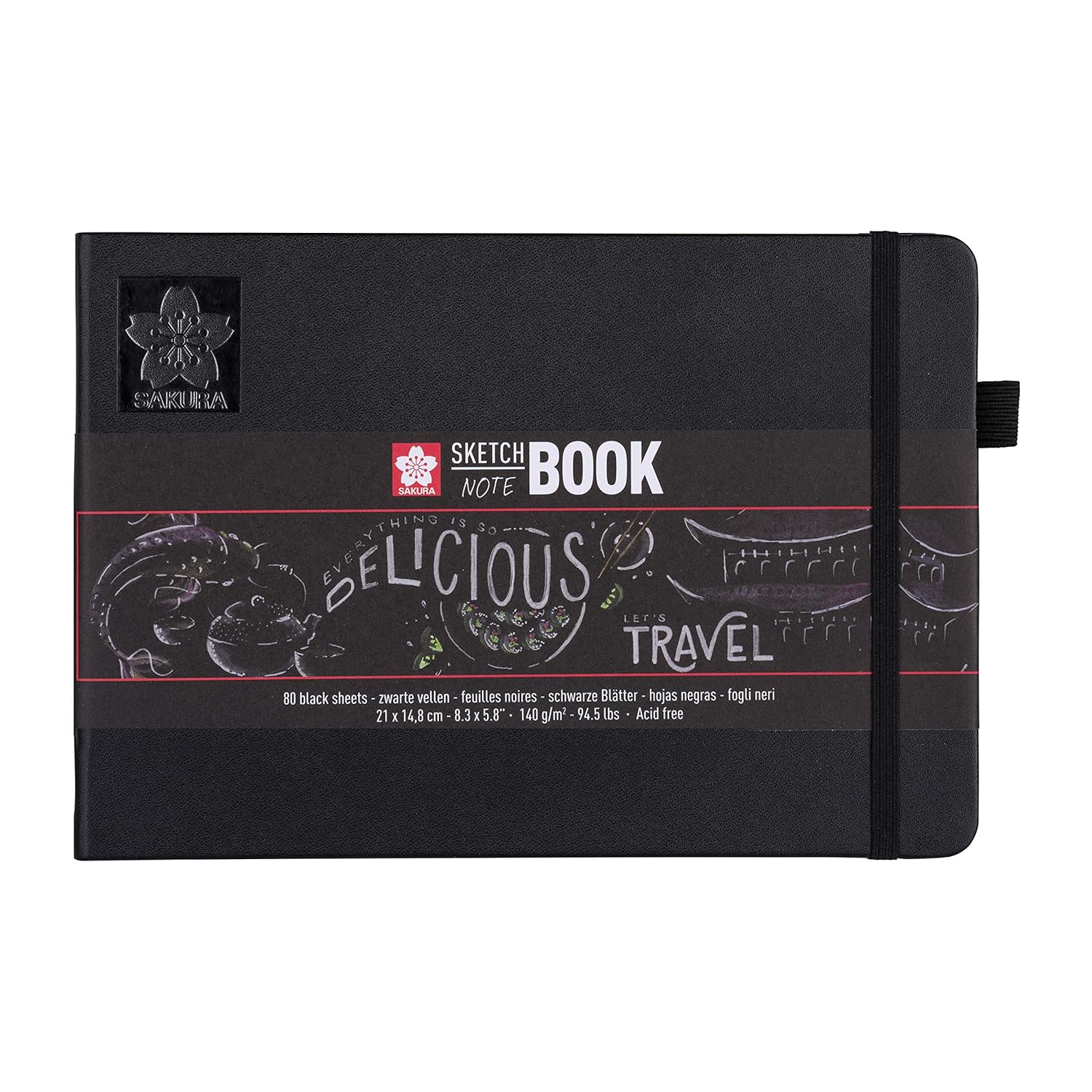 SAKURA Hardbound Sketchbook - 140 GSM Black Paper - 160 Pages - A5 (21 × 15 cm)