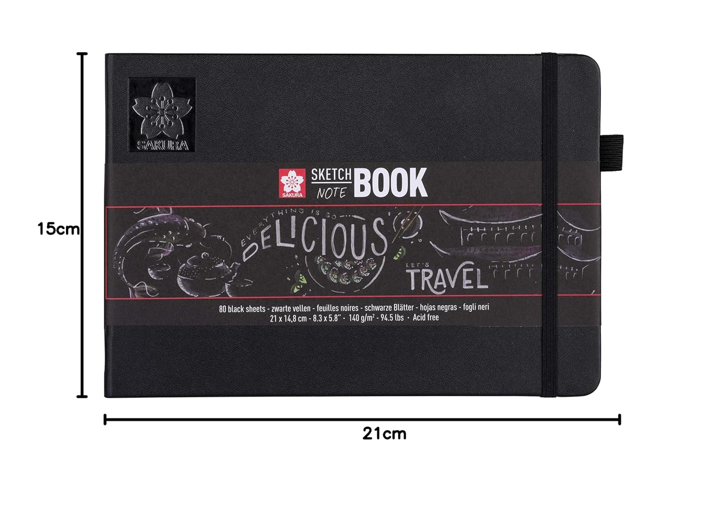 SAKURA Hardbound Sketchbook - 140 GSM Black Paper - 160 Pages - A5 (21 × 15 cm)