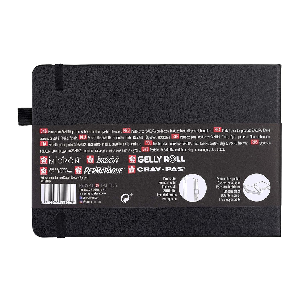 SAKURA Hardbound Sketchbook - 140 GSM Black Paper - 160 Pages - A5 (21 × 15 cm)