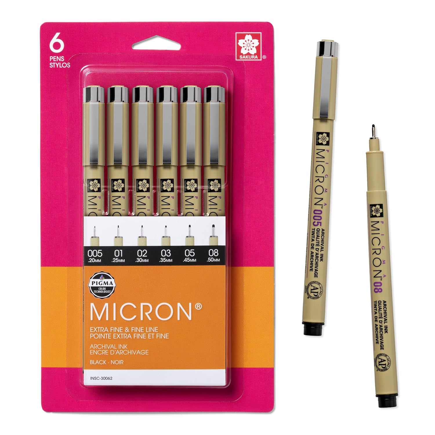 SAKURA Pigma Micron Fineliner Pens - Archival Waterproof Black Ink - Assorted Point Sizes