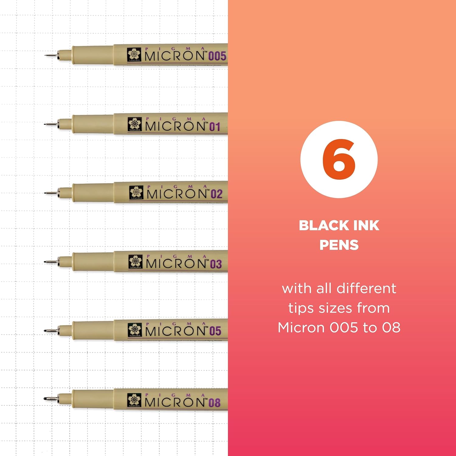 SAKURA Pigma Micron Fineliner Pens - Archival Waterproof Black Ink - Assorted Point Sizes