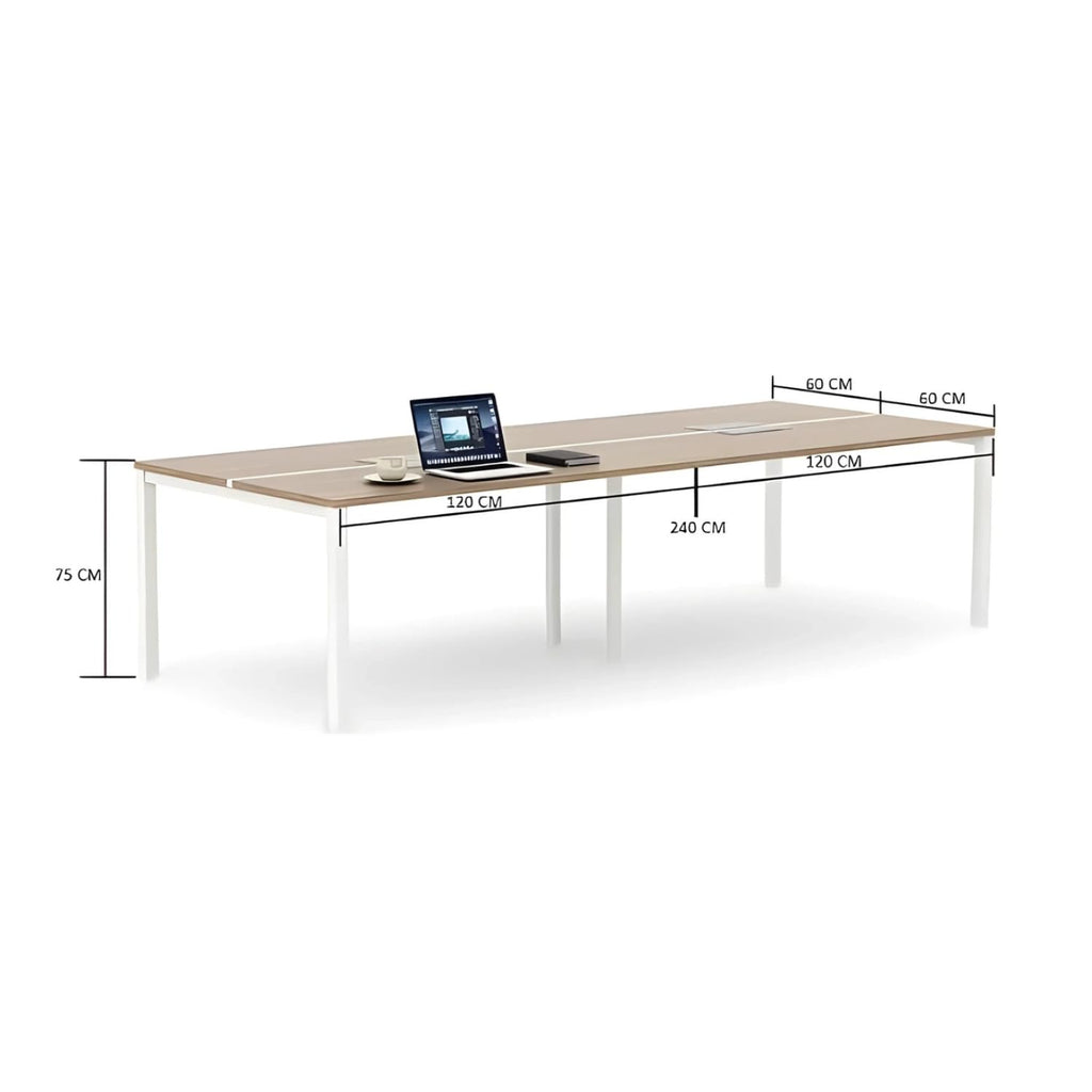 TEKAVO Vintage Meeting Table for 8 People - 240 x 120 cm - White & Mile Oak Finish