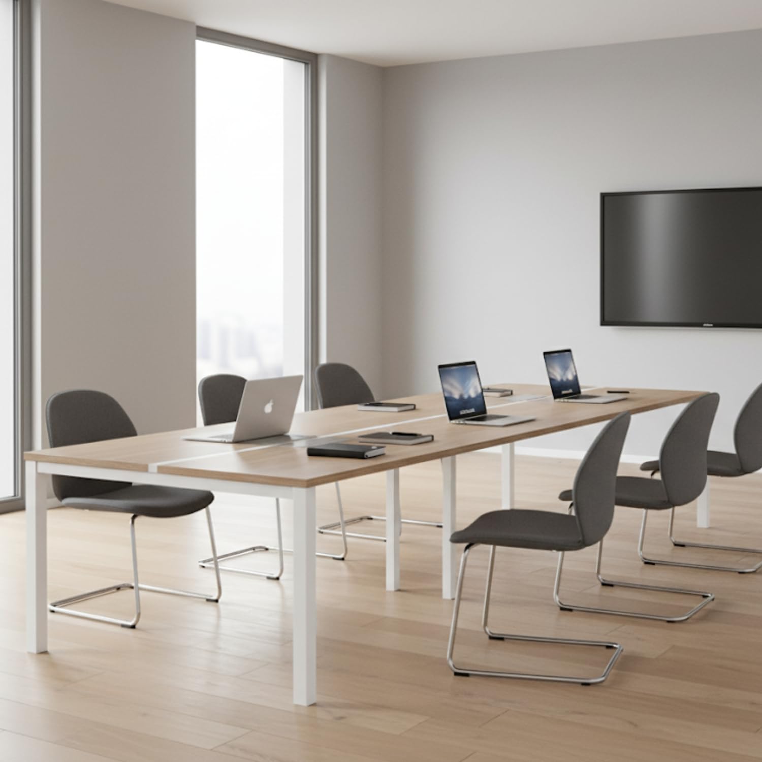 TEKAVO Vintage Meeting Table for 8 People - 240 x 120 cm - White & Mile Oak Finish