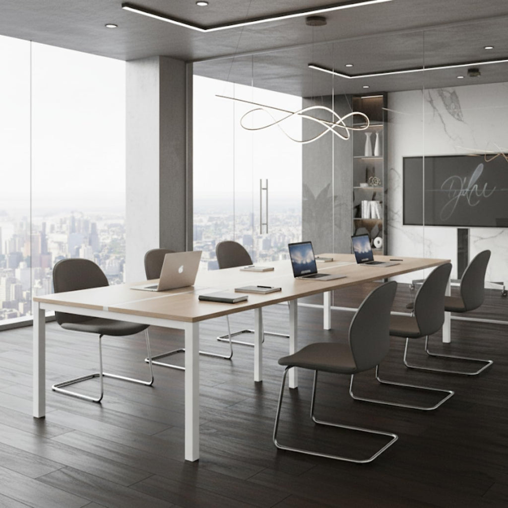 TEKAVO Vintage Meeting Table for 8 People - 240 x 120 cm - White & Mile Oak Finish