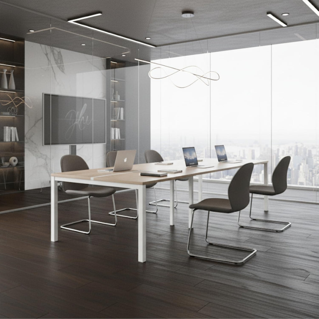 TEKAVO Vintage Meeting Table for 8 People - 240 x 120 cm - White & Mile Oak Finish