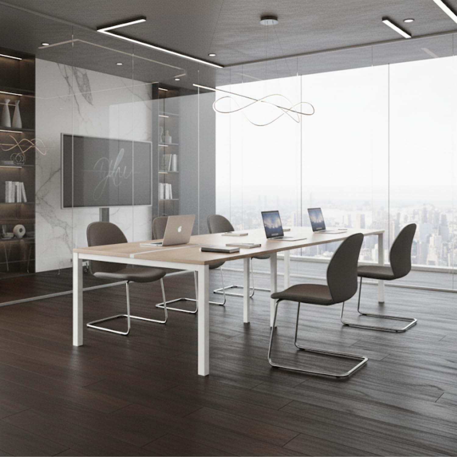 TEKAVO Vintage Meeting Table for 8 People - 240 x 120 cm - White & Mile Oak Finish