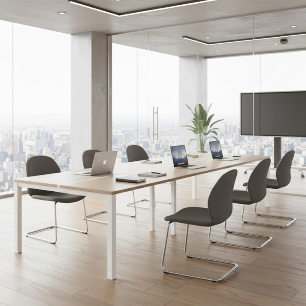 TEKAVO Vintage Meeting Table for 8 People - 240 x 120 cm - White & Mile Oak Finish