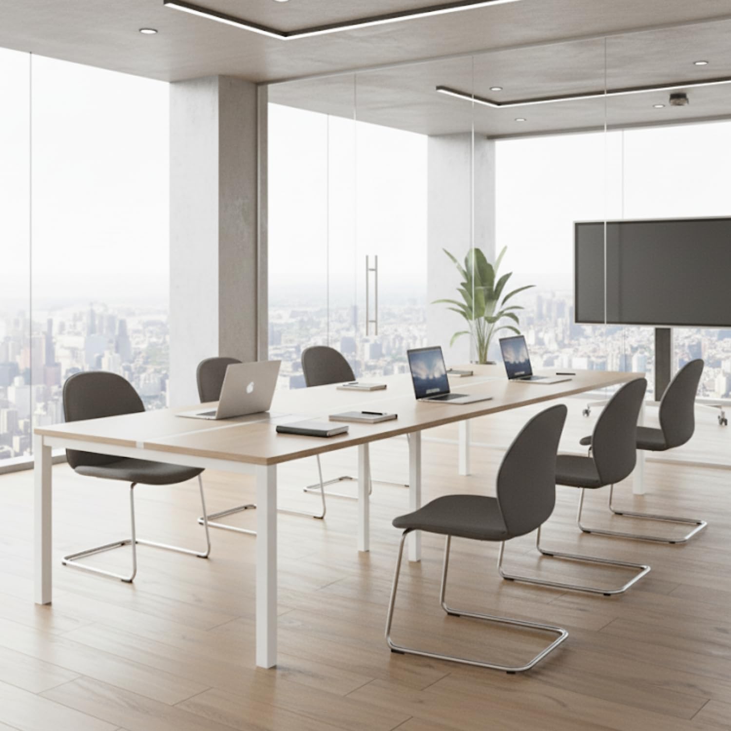 TEKAVO Vintage Meeting Table for 8 People - 240 x 120 cm - White & Mile Oak Finish