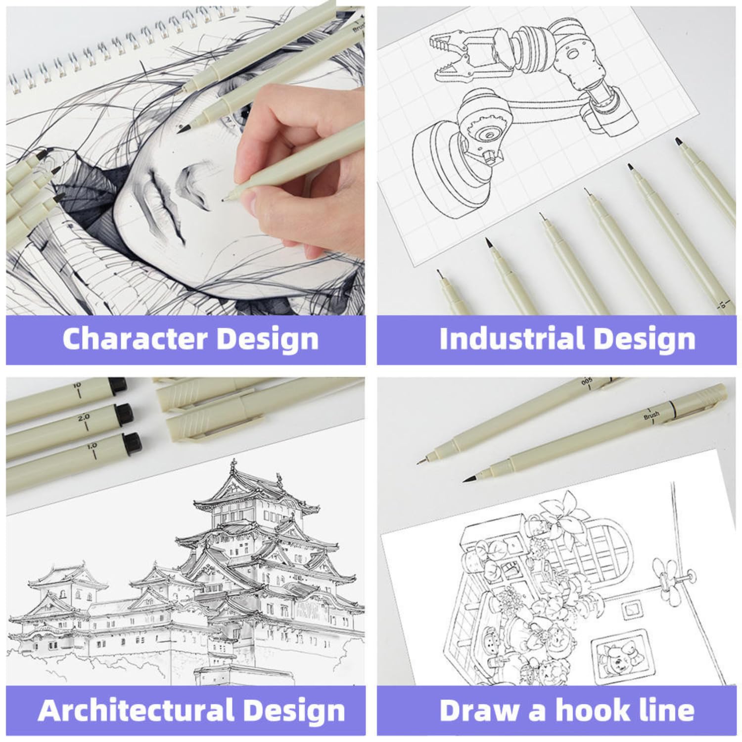 Tusmad Fine Liner Pens Set - 12 Pieces - Waterproof Black Drawing & Calligraphy Pens (0.05mm–3.0mm)